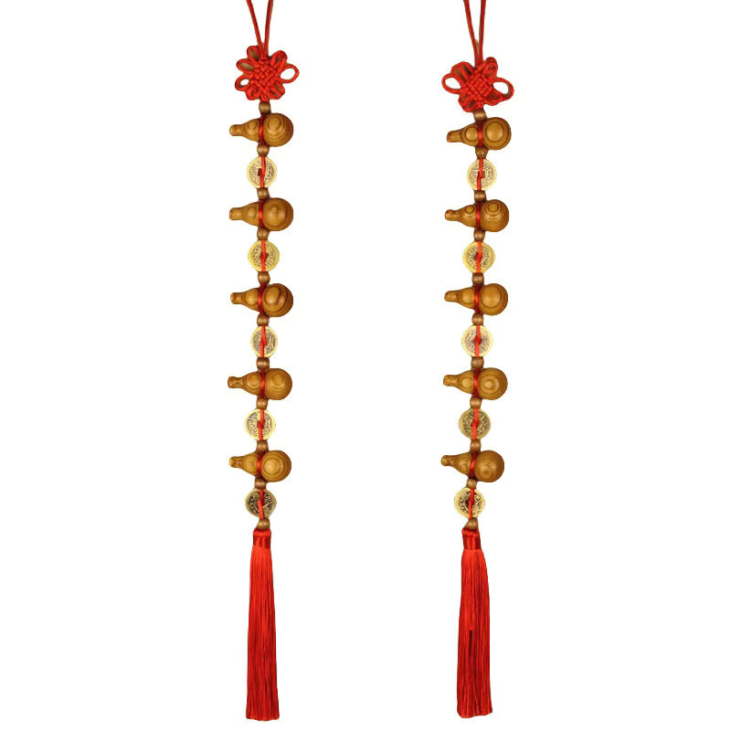 SHNGki Glücksbringer Türbehang mit chinesischem Knoten, Kürbis aus Massivholz und Kupfer-Münzanhänger zur Dekoration - Bild 5