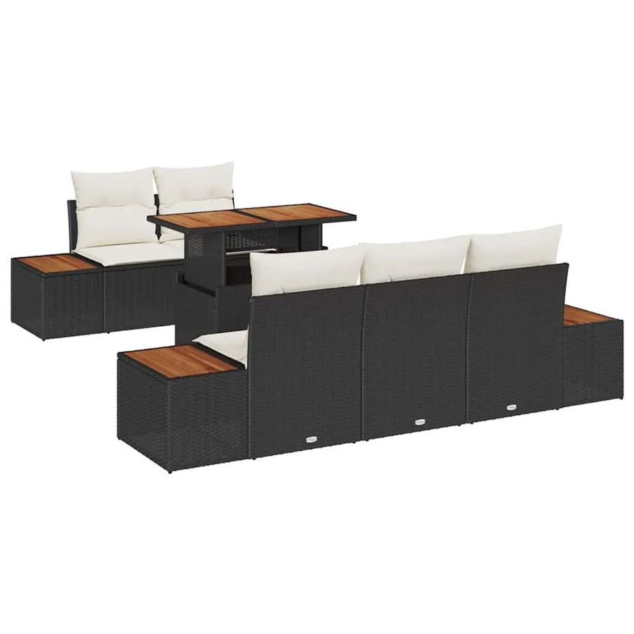 vidaXL Garten-Sofa-Set aus Poly Rattan in Schwarz, 6-teiliges Lounge-Set mit Polsterkissen und Stauraumfunktion - Bild 2