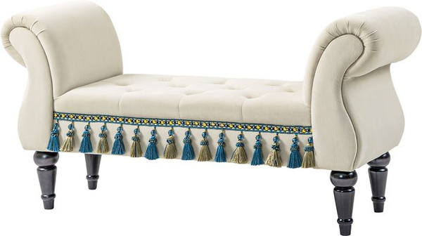 HOMCOM Polsterbank für Schlafzimmer und Wohnzimmer mit Armlehnen in Beige, Samtoptik und Holzbeinen, B/T/H: 117 x 40 x 58 cm