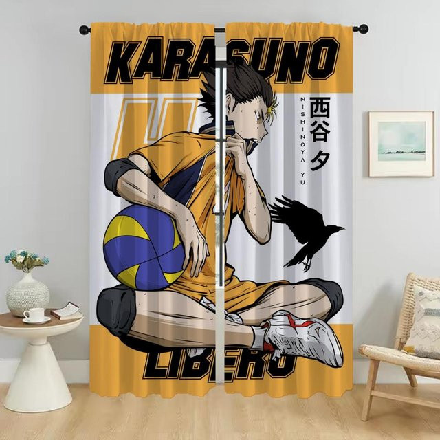 Haikyuu Fenster Vorhang Set mit 2 Paneelen, halbtransparent, mehrfarbig, Breite: 50 cm, Höhe: 70 cm - Bild 1