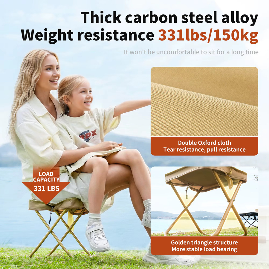 Primitive Campinghocker Beige – Leichter zusammenklappbarer Taschenstuhl für Outdoor und Angeln - Bild 2
