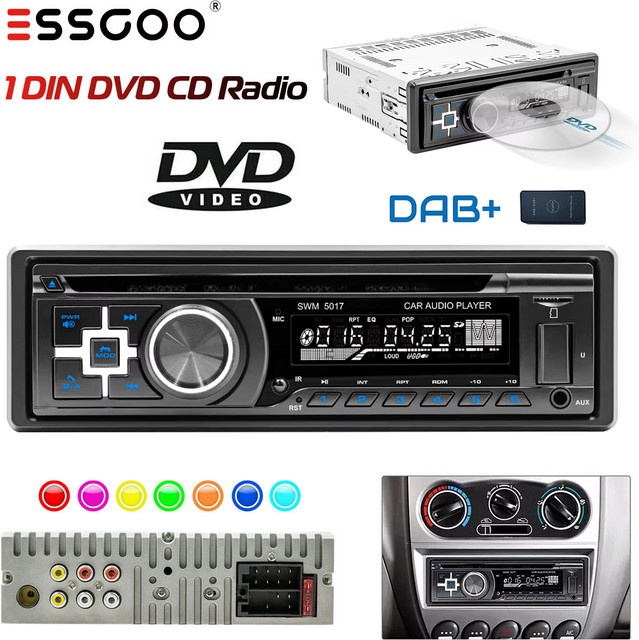 ESSGOO Universal-Autoradio mit DAB+, CD, DVD, MP3, USB, Bluetooth, SD, Aux-In und TF in Schwarz - Bild 1