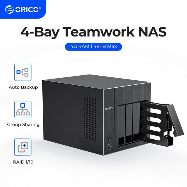 ORICO 4-Bay NAS Netzwerk-Speicher mit RAID Gen7 und RJ45 Ethernet/LAN in Schwarz - Bild 1
