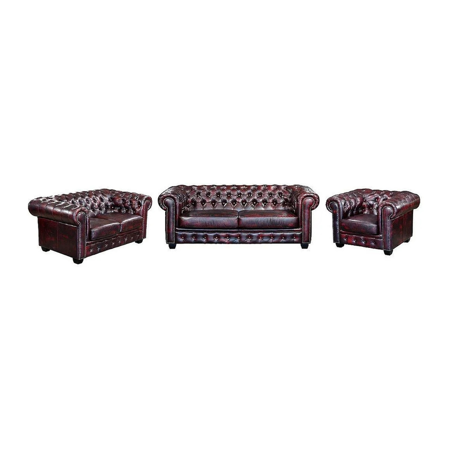Vente-unique Couchgarnitur Brenton Chesterfield aus Leder in Bordeaux mit 3er-Sofa, 2er-Sofa und Sessel, B/T/H: 201 x 105 x 160 cm - Bild 2