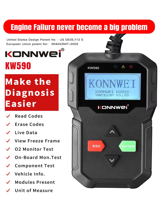 KONNWEI KW590 OBD2 Auto Diagnosegerät zum Auslesen von Fehlercodes in Schwarz - Bild 6