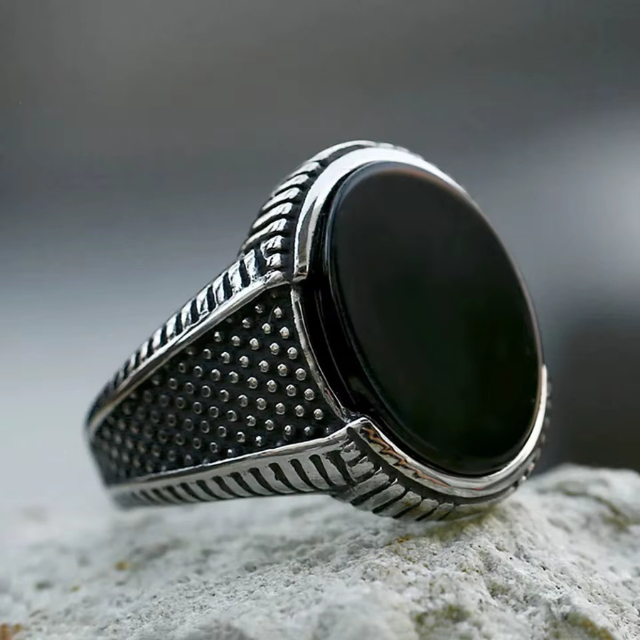 owlucky Ring Edelstahl, Schwarz, Stein, Vintage, Unisex - Bild 3