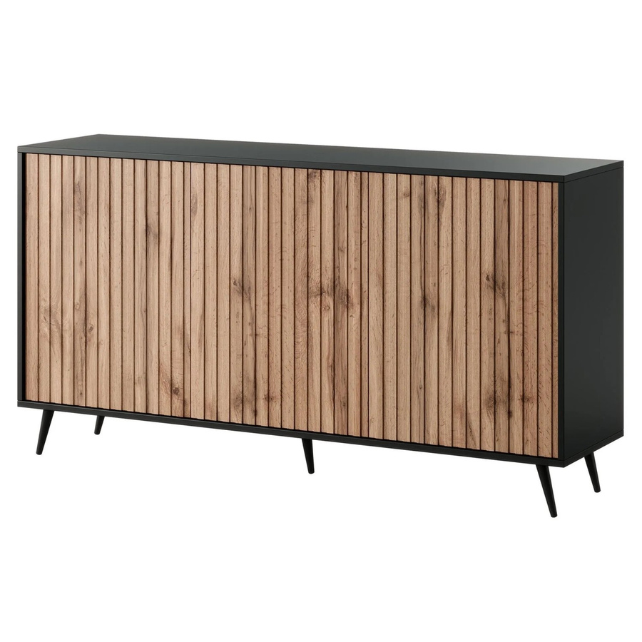 Selsey Sideboard Bello mit Lamellenfronten in Schwarz und Wotan Eiche, Breite: 154 cm - Bild 2
