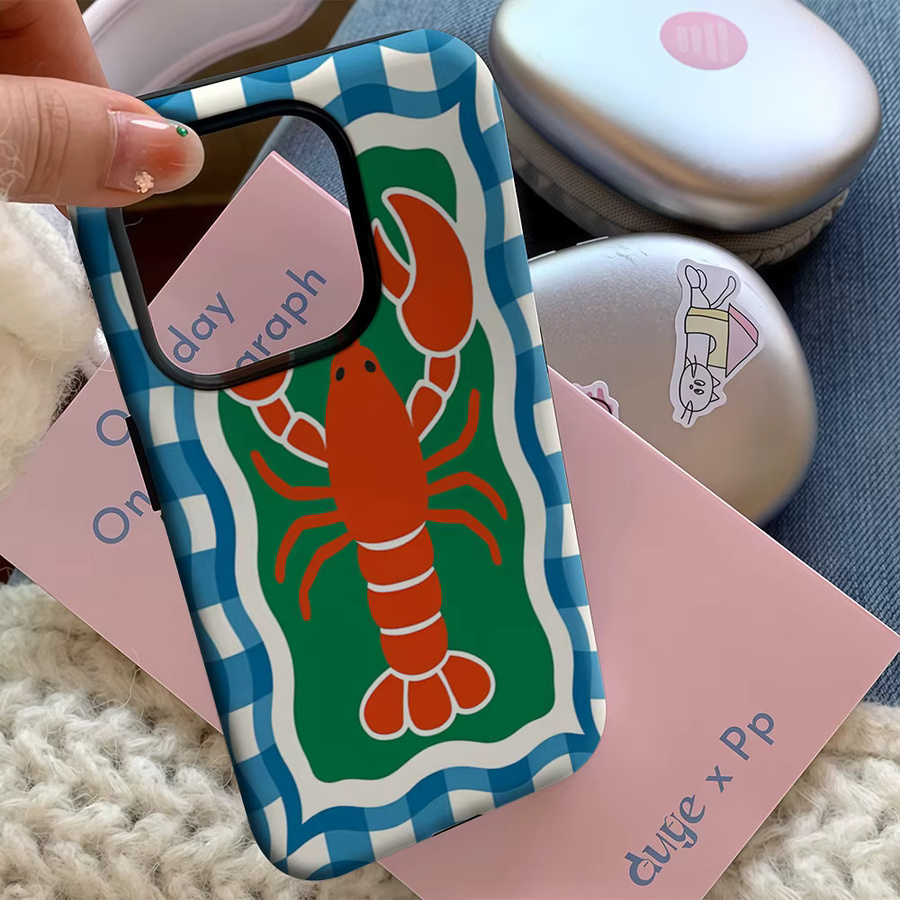 Gingham Framed Lobster Handyhülle für iPhone 17 16 15 14 13 12 11 Pro Max Plus mit doppelschichtiger Rückseite in Multicolour - Bild 5
