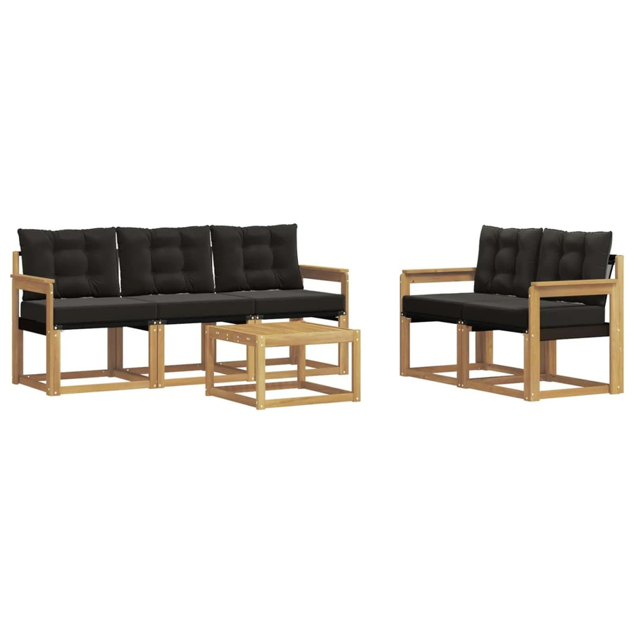 vidaXL Outdoor-Sofagarnitur 6-tlg. in L-Form mit Kissen und Couchtisch, Weiß und Schwarz, aus Akazienholz und Textilene - Bild 2