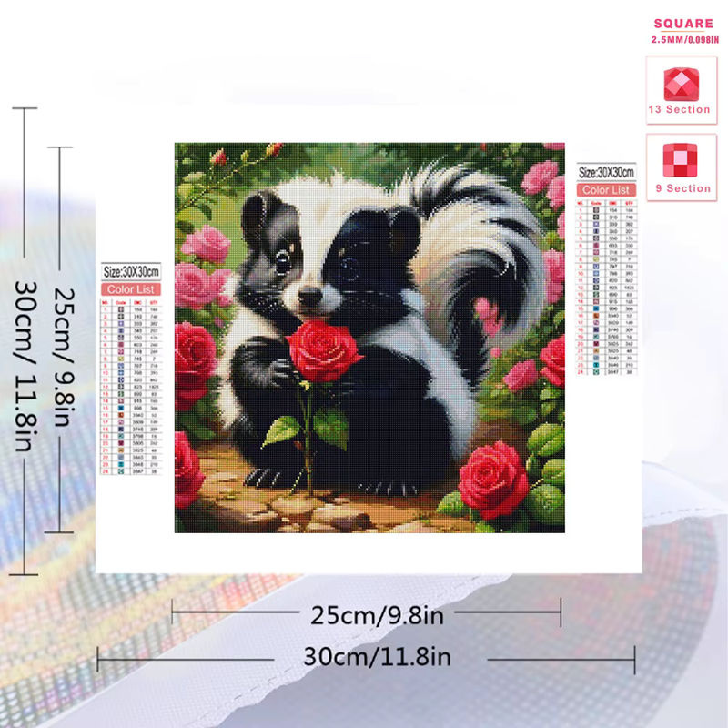 Huacan 5D Diamond Painting Set mit Stinktier und Rosen als Mosaik-Kunstwerk für die Wanddekoration - Bild 2