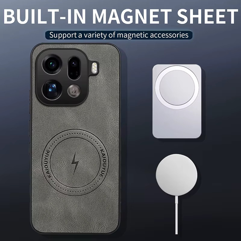 Luxus PU Leder Schutzhülle mit Magnetischer MagSafe Funktion für OPPO Find X9 und OPPO Find X9 Pro in Schwarz und Grau - Bild 2