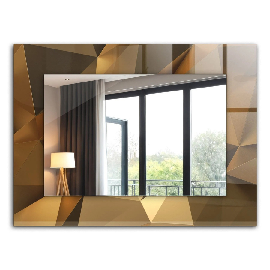 Tulup Dekorativer Wandspiegel mit geometrischen Ornamenten, Rechteckig, Braun/Gold, B: 80 cm, H: 60 cm - Bild 2