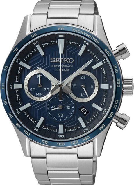 Seiko Chronograph, Quarz, Edelstahl, Blau, Saphirglas, 43 mm, Herren - Bild 1