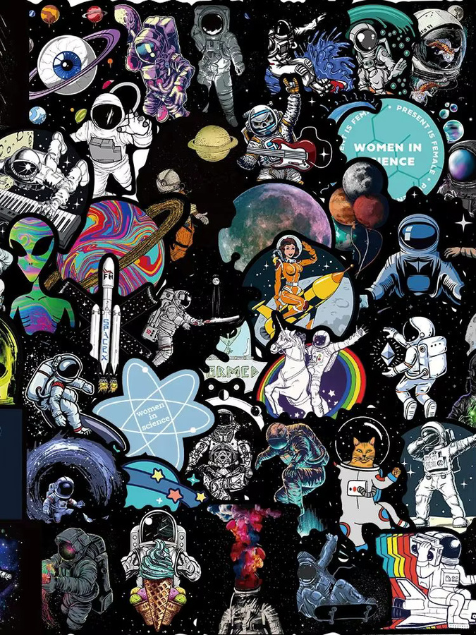 GOGOTU Weltraum-Astronauten-Graffiti-Aufkleber, 50-teiliges Set, PVC, multicolour - Bild 4