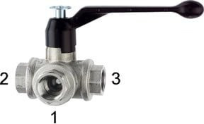 Riegler 3-Wege-Kugelhahn T-Bohrung aus vernickeltem Messing in Silber, Rp 3/8, DN 10 - Bild 1