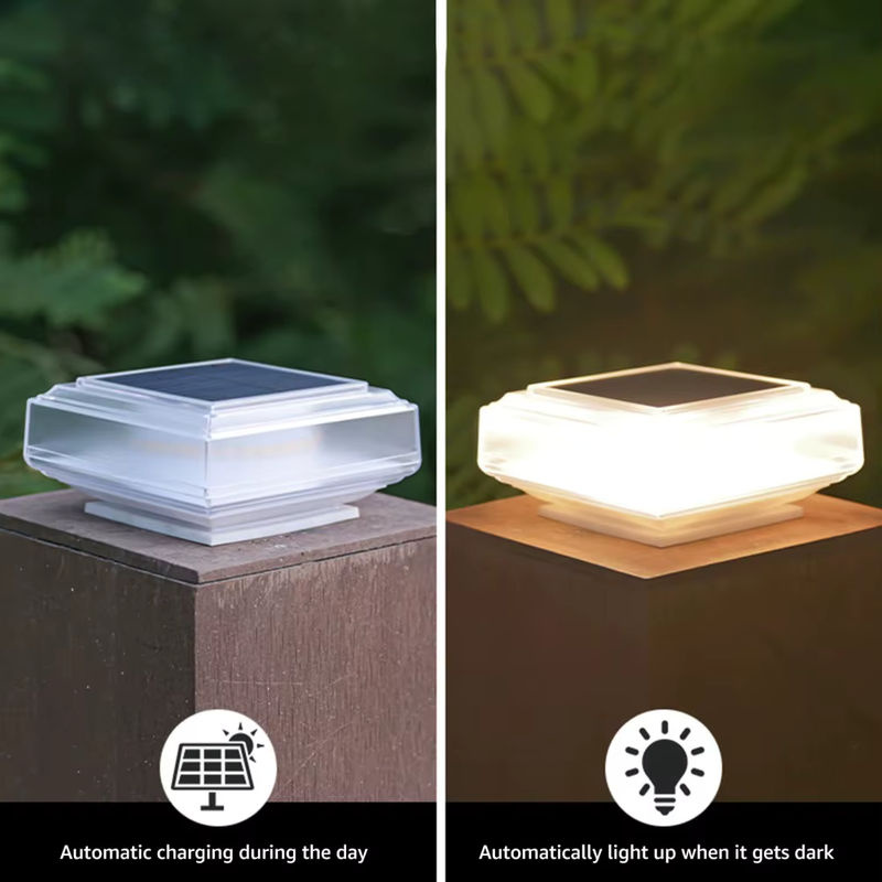 Solar Post Lichter mit klarem Lampenschirm und warmem Licht, wasserdichte Solar-Zaunleuchten für Garten und Terrasse, quadratische Solar-Laterne für den Außenbereich - Bild 3