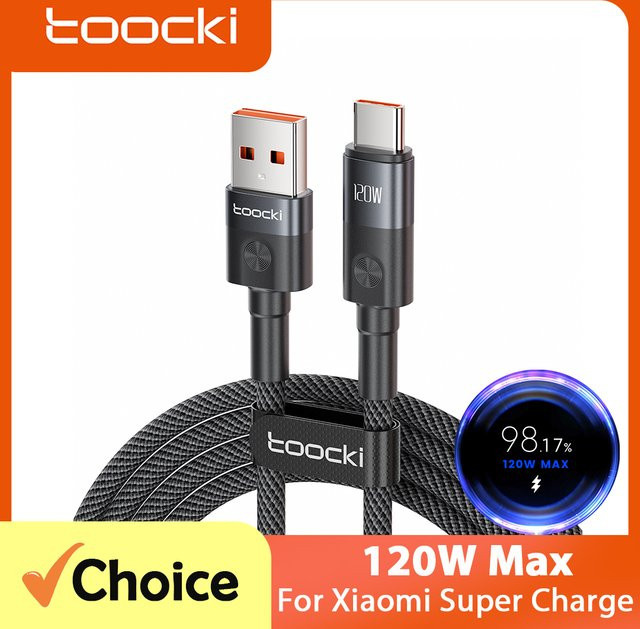 Toocki USB auf Typ-C Kabel 120W Turbo Super Charge Schnellladegerät Schwarz USB-A auf USB-C - Bild 1