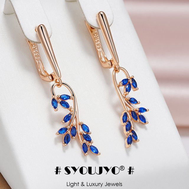 SYOUJYO Ohrringe, Blattform, blaue Zirkon, 585 Roségold, Damen - Bild 1