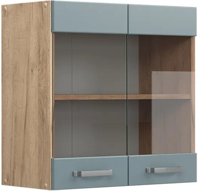 Vicco R-Line Glashängeschrank Küchenschrank mit 2 Glastüren in Eiche und Blau-Grau, Breite: 60 cm, Höhe: 60 cm, Tiefe: 31 cm - Bild 2