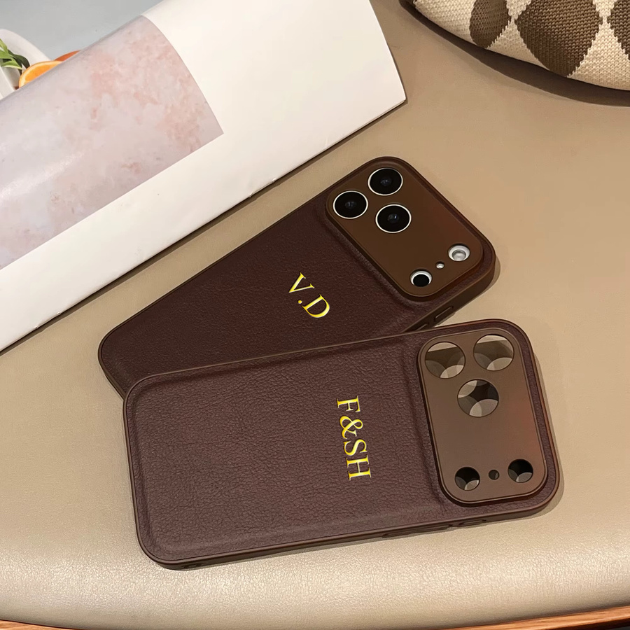 Personalisierte Kunstleder Schutzhülle für Apple iPhone 13 bis 17 Pro Max Plus mit individueller Namensgravierung in Goldfolie - Bild 2
