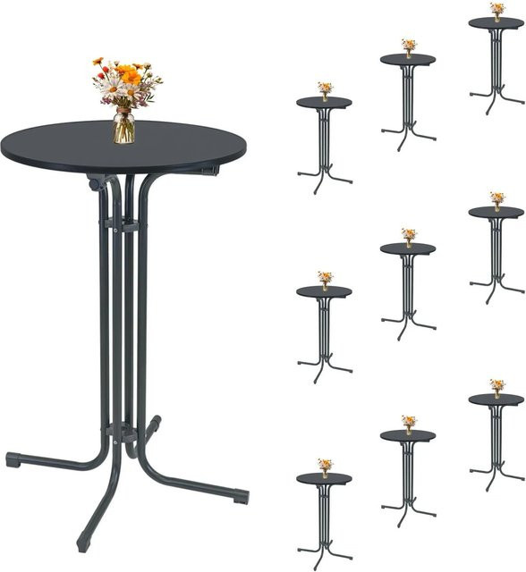10er Set TRUTZHOLM Stehtisch klappbar aus Stahl und MDF-Holz in Anthrazit, Durchmesser: 70 cm, Höhe: 110 cm - Bild 1