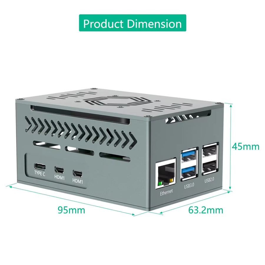 T.F.SKYWINDINTL Gehäuse für Raspberry Pi 5 in Grau mit 4010-PWM-Lüfter und Kupfer-Kühlkörper, kompatibel mit dem offiziellen Raspberry Pi 5 Active Cooler - Bild 2