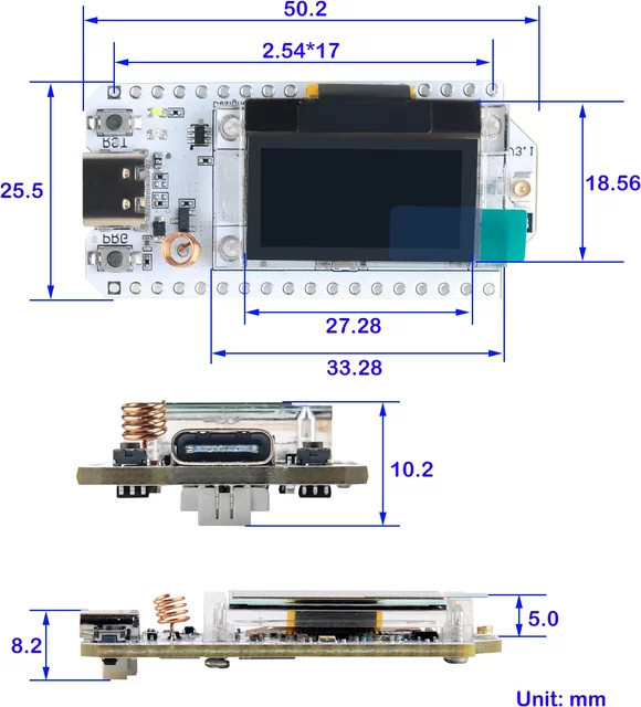 RCmall ESP32 LoRa32 V3 Dev-Board mit 0,96 Zoll OLED Display, SX1262 LoRa Modul 868-915 MHz, ESP32S3 WIFI Bluetooth für Meshtastic LoRaWAN IoT, Schwarz - Bild 1