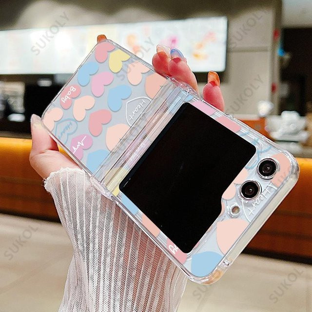 QYSFriday Stoßfeste transparente Handyhülle mit Liebesmuster für Samsung Galaxy Z Flip 6, Z Flip 5 und Z Flip 4 in Grau - Bild 1
