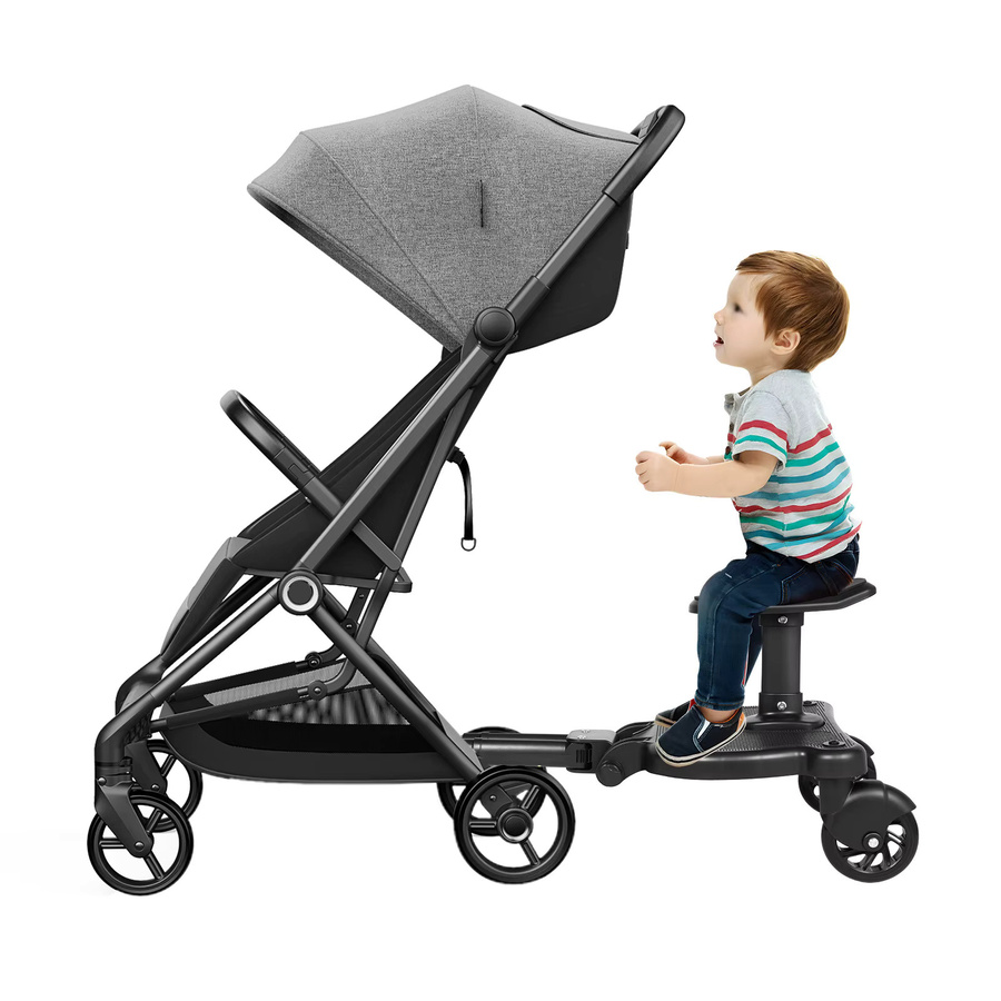 Universal Kinderwagen-Trittbrett aus umweltfreundlichem PP mit Sitz und Selbstklebeband Adapter, Schwarz, B/T/H: 55 x 33 x 36 cm - Bild 2