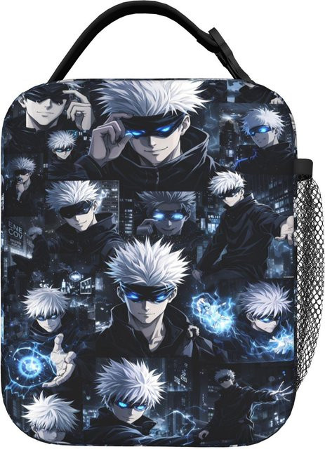 Bandai Satoru Gojo Lunchtasche für Kinder, isolierte Picknick-Kühltasche aus Oxford-Stoff, Schwarz - Bild 1