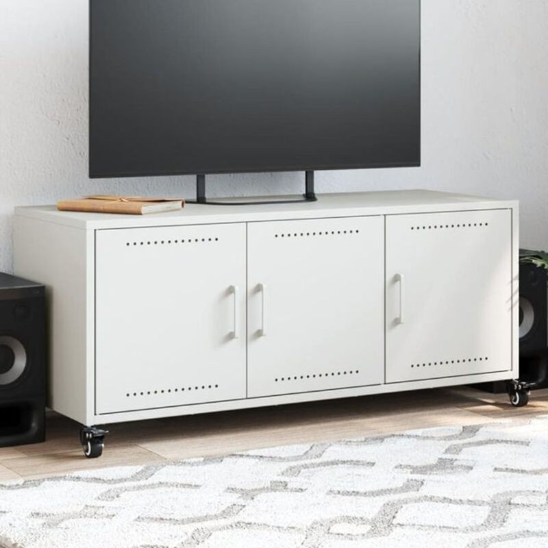 Vidaxl TV-Schrank aus Metall in Weiß, Modernes Design, B/T/H: 100,5 x 39 x 43,5 cm - Bild 1