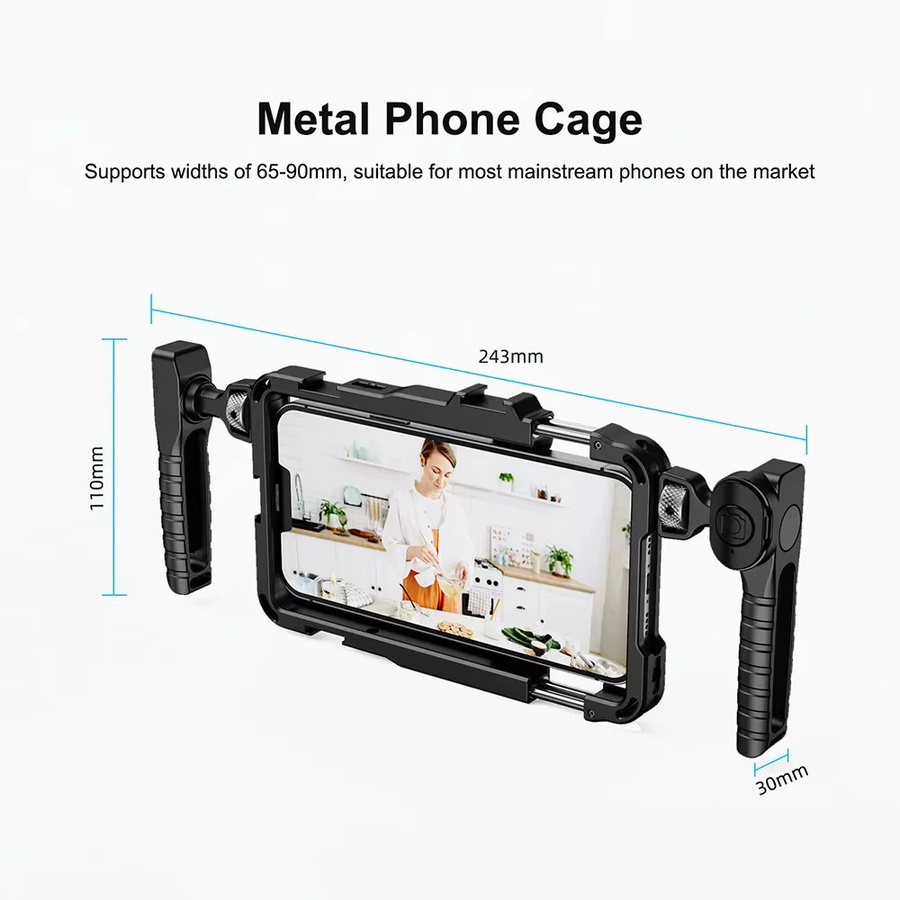 Universelles Smartphone-Video-Rig aus Aluminiumlegierung in Schwarz mit 360-Grad-Drehfunktion, verstellbaren Griffen und 52mm Filteradapter für iPhone 17 Pro Max - Bild 4