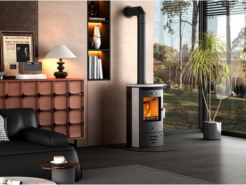 accente Kaminofen NADOR 4.0 in Grau aus Stahl und Granitstein mit 7 kW Leistung, B/H: 55 x 93,5 mm - Bild 1