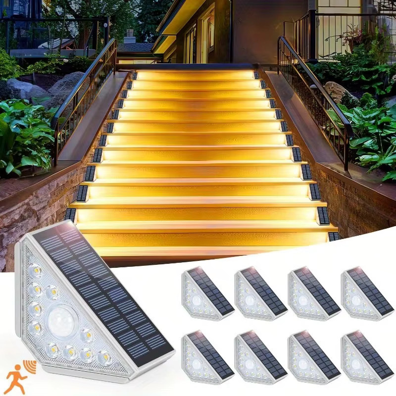 PDQ Solar-Stufenleuchten mit 10 LEDs und Bewegungssensor, wasserdichte Außenleuchten in Warmweiß für Garten, Treppe und Terrasse - Bild 6