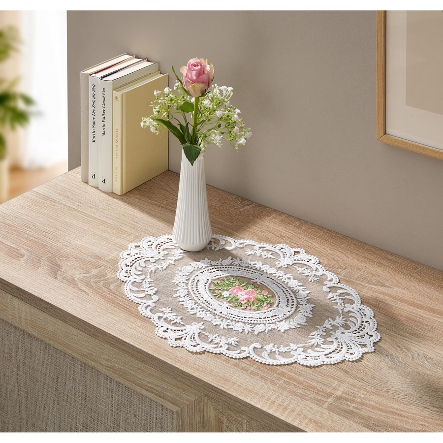 Spitzendeckchen Rosenblick von viva domo in Weiss, Pink und Multicolour - Bild 2