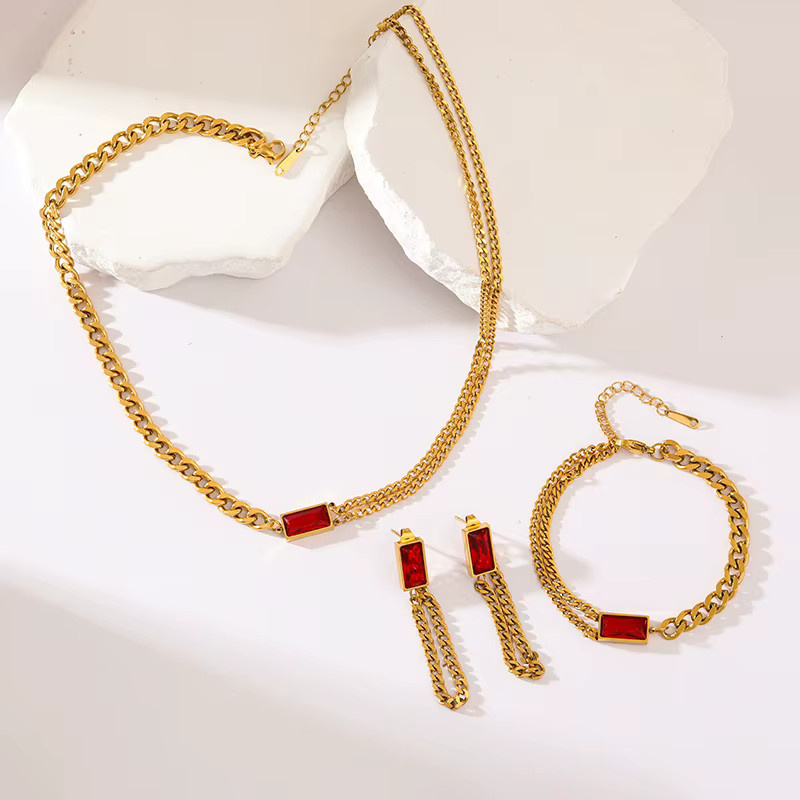Eilieck Schmuck-Set Edelstahl, rot, Kristall, Zirkonia, Damen - Bild 2
