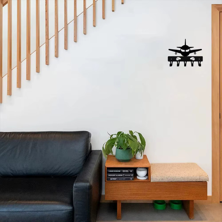 Schlüsselhalter Flugzeug aus Metall in Schwarz als moderne Wanddekoration für Wohnzimmer, Schlafzimmer oder Kinderzimmer - Bild 5