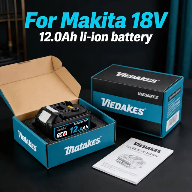 VIEDAKES Original-Akku 18V 12Ah in Schwarz für Makita 18V Werkzeuge kompatibel mit BL1830 BL1850 BL1860 - Bild 1