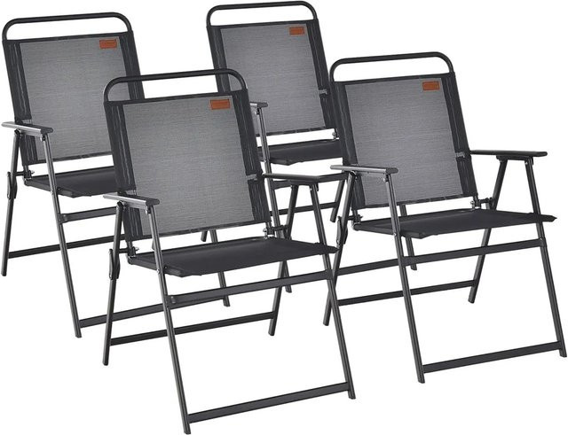 Costway 4er Set Gartenstühle Hochlehner Klappbar mit Armlehnen aus Textilene und pulverbeschichtetem Stahl in Schwarz - Bild 1