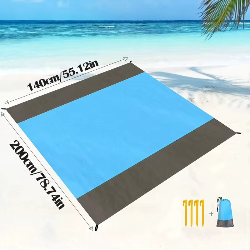 Sandfreie und wasserdichte Strandmatte aus Polyester mit Karomuster in Orange, faltbare Stranddecke B: 200 cm, B: 140 cm - Bild 1