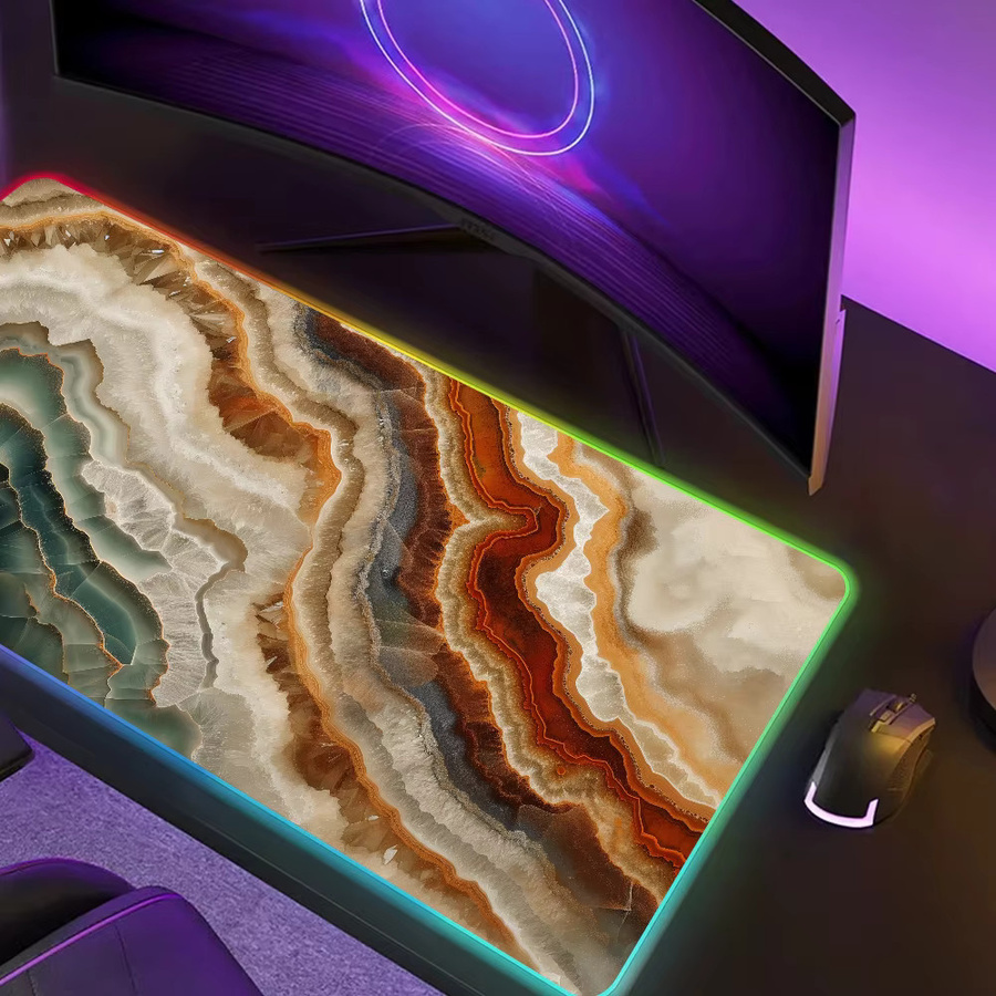 Potdemiel RGB Gaming-Mauspad XXL mit LED-Hintergrundbeleuchtung und Micro-USB Anschluss im Mineralstein Geode Achat Design, Multicolour - Bild 2