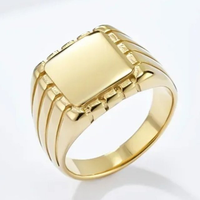 KHWPS Ring Edelstahl, Glatte Quadratische Geometrische Ringe, Herren - Bild 1