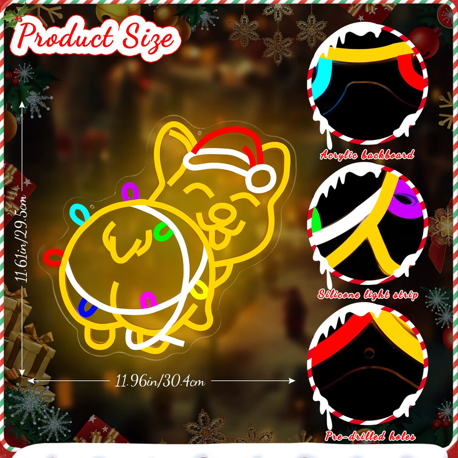 Dimmbares Corgi Weihnachts-Neonschild zur Wanddekoration in Multicolour mit USB-Anschluss - Bild 2