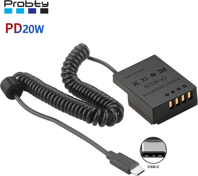 Fujifilm USB-C Dummy Batterie Adapter NP-W126 DC Koppler in Schwarz für X-T3 XT2 XT30 XS10 XT200 XT100 X100V - Bild 1