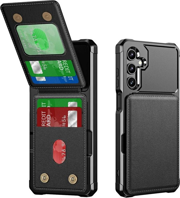 Samsung Galaxy S26 S25 S24 S23 S22 S21 Ultra Plus A56 A36 A26 A55 A35 A54 A34 Brieftaschen-Hülle mit Kartenfach in Schwarz - Bild 1
