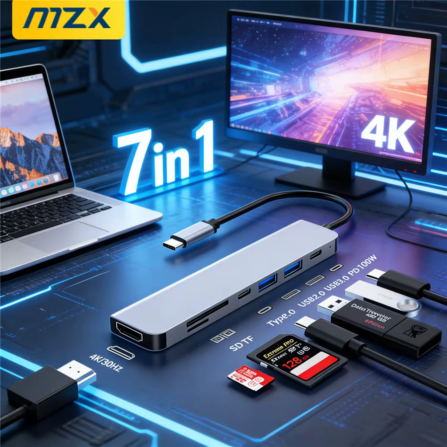MZX 7-in-1 USB-C Dockingstation mit 4K HDMI und USB-Hub Multi-Adapter für deinen Laptop - Bild 2