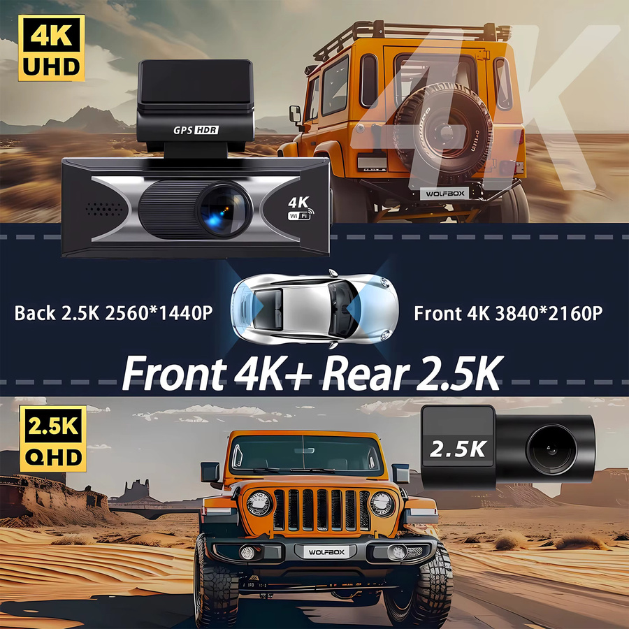USEEBEE Dash Cam Ultra HD 4K mit 2,5K Auflösung, WIFI, GPS und Rückfahrkamera, Schwarz - Bild 3