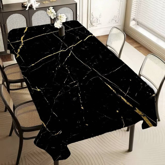 Wasserdichte Tischdecke von JMG Household Supplies in Schwarz und Gold für Weihnachten, Hochzeiten oder Partys, B/T: 200 x 150 cm - Bild 1
