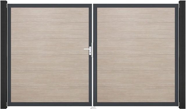 GroJa Steckzaun Tor BasicLine Doppelflügelig DIN Links DB Sheffield Oak Braun - Bild 1
