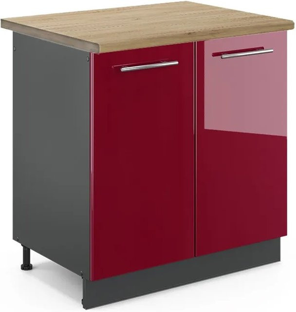 Vicco Spülenunterschrank Fame-Line in Bordeaux Hochglanz und Anthrazit mit Eichenoptik, B: 80 cm, H: 82 cm, T: 60 cm - Bild 1